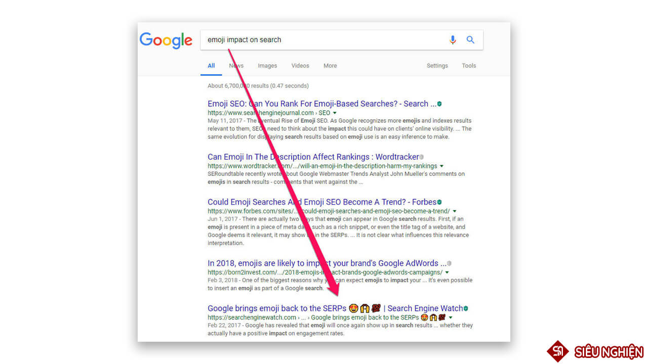 So sánh sự khác biệt các mô tả khi có hoặc không có emoji iphone trên trang kết quả tìm kiếm.